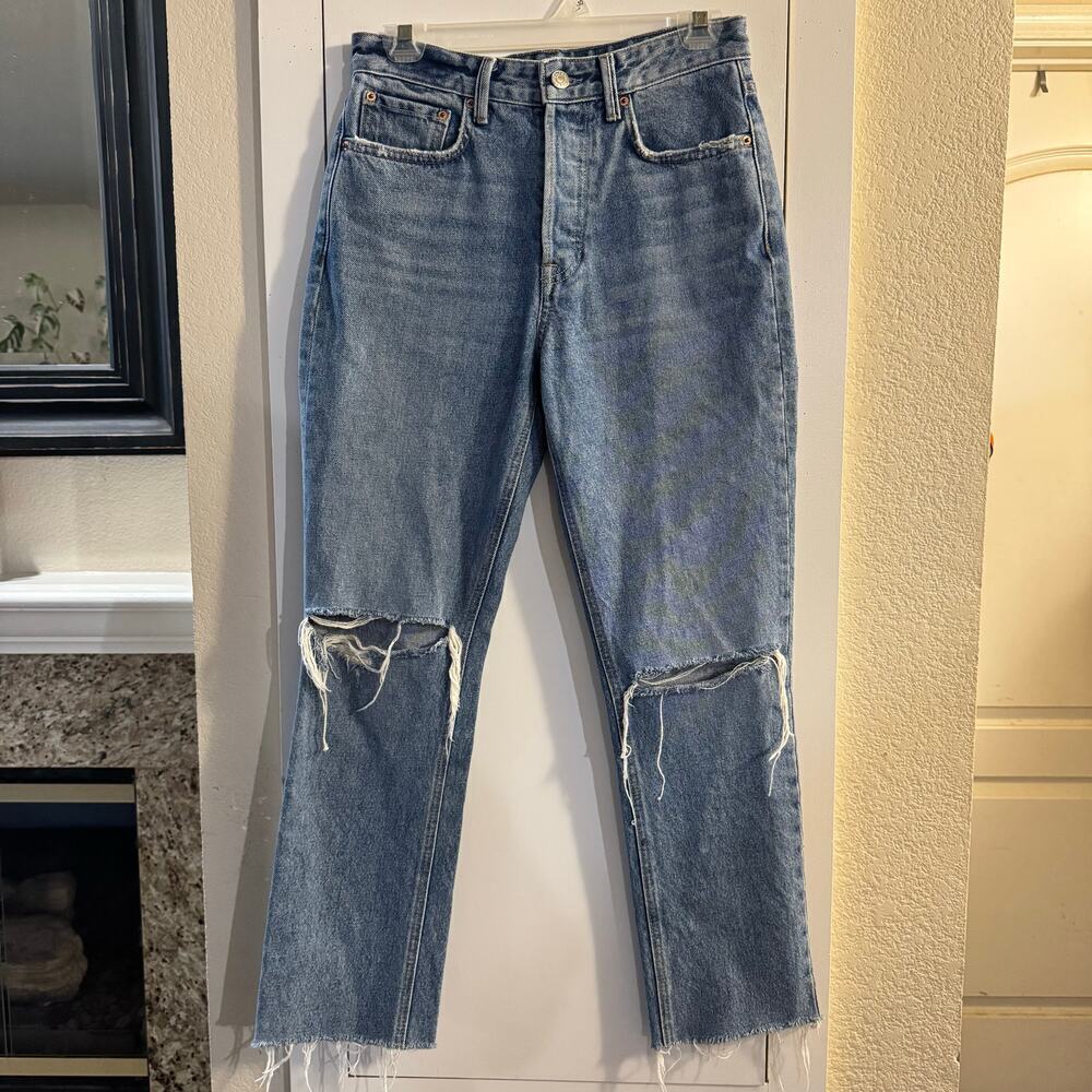 GRLFRND USA Karolina High Rise Straight Crop The Valley Jeans Sz 25 Distressed - Picture 2 of 12